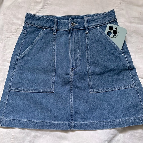 Denim A-Line Mini Skirt - Picture 1 of 8